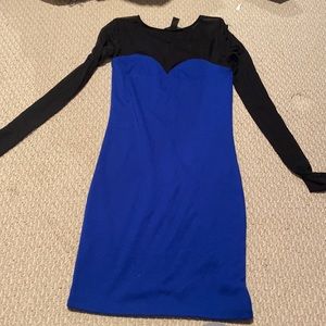 Blue and Black Mesh Sleeve Dress Size S NWOT